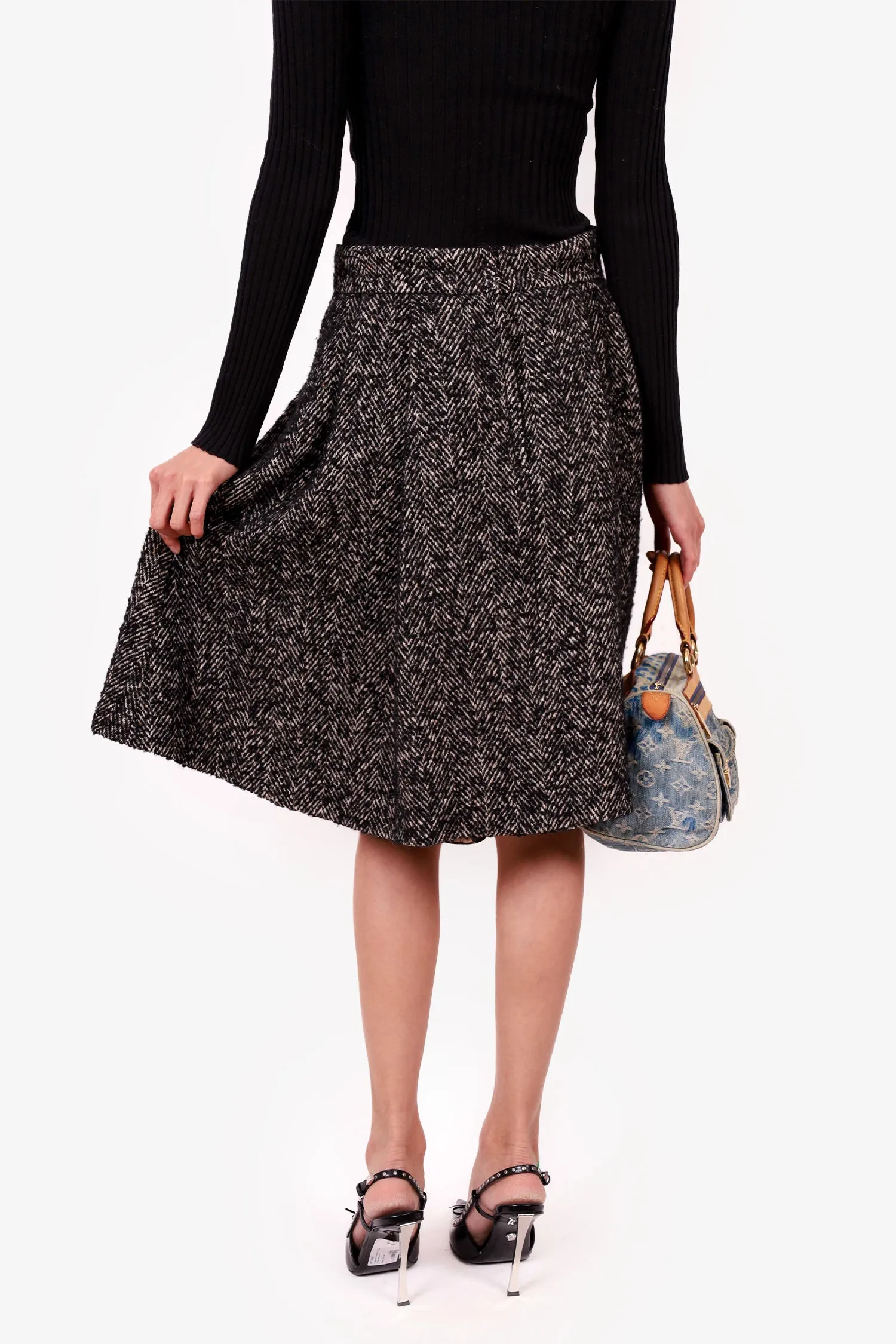 Dolce and Gabbana Schwarz/Weiß Tweed A-Line Rock Größe 42
