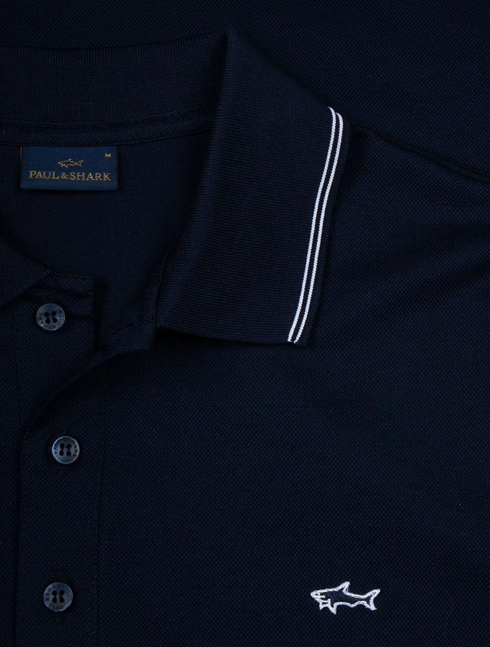 Doppelt gepiktes gestricktes Baumwoll-Polohemd Marineblau
