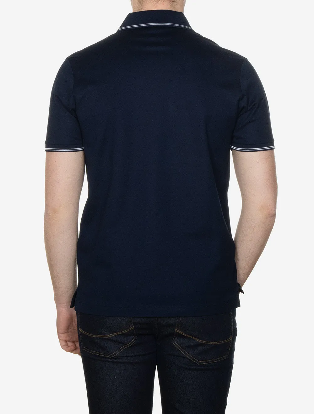 Doppelt gepiktes gestricktes Baumwoll-Polohemd Marineblau