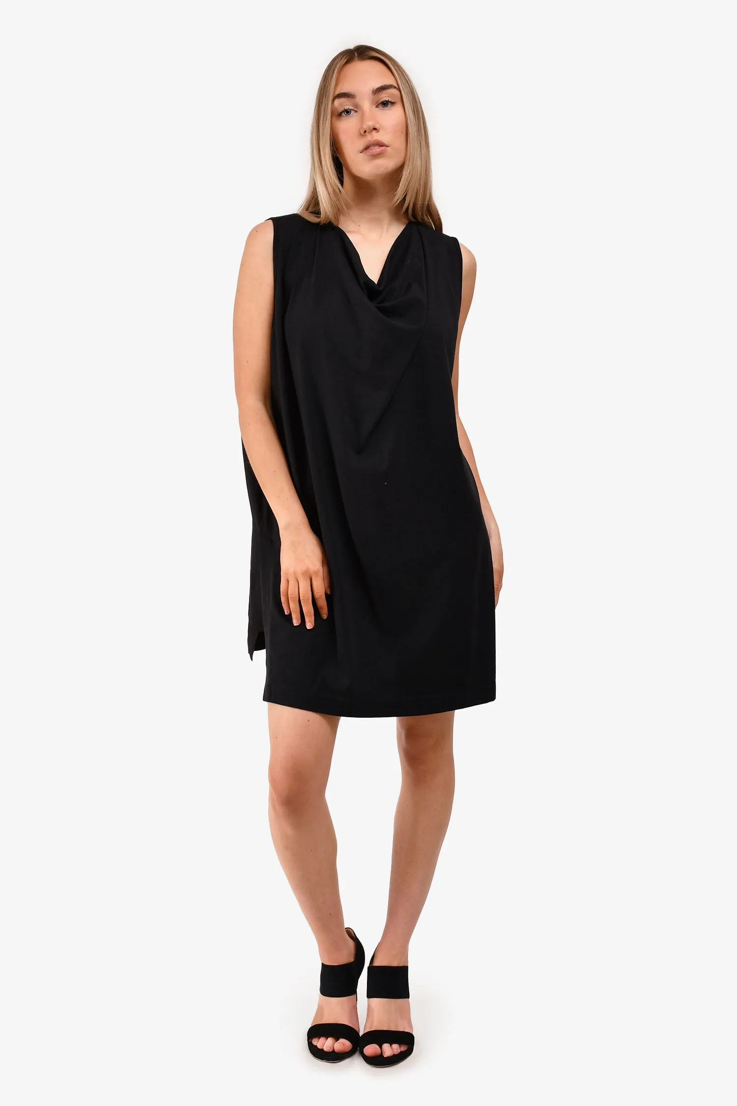 Dries Van Noten Schwarzes Baumwollmischgewebe Kapuzenausschnitt Minikleid Größe L