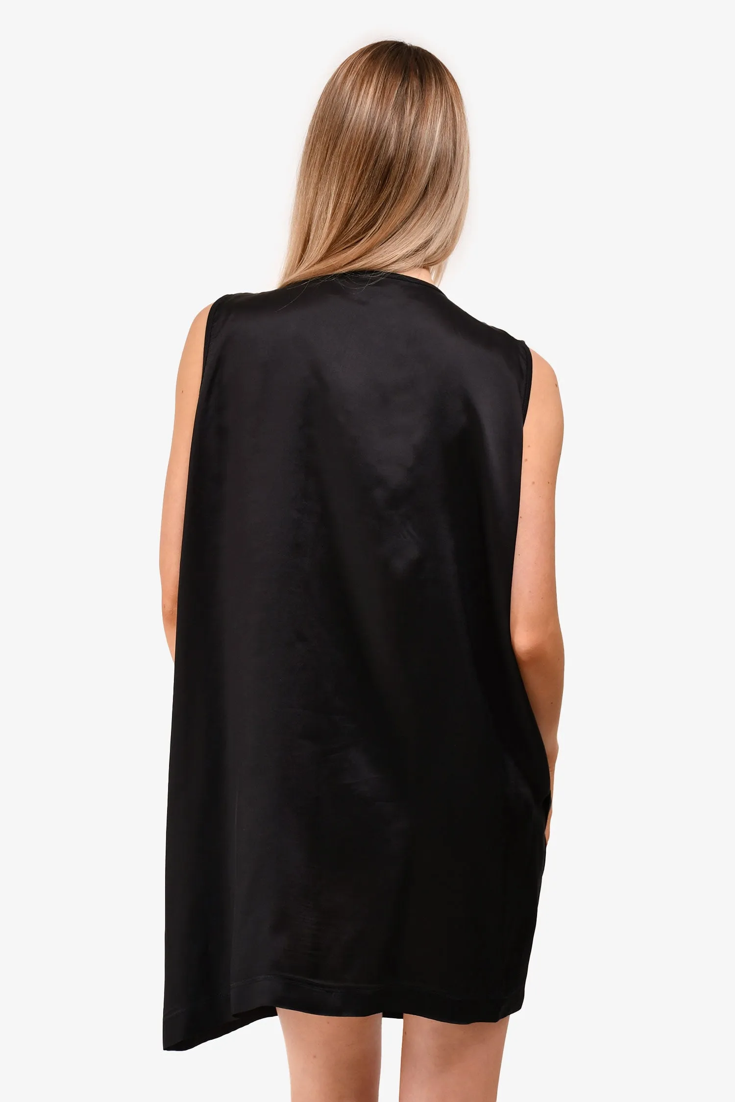 Dries Van Noten Schwarzes Baumwollmischgewebe Kapuzenausschnitt Minikleid Größe L