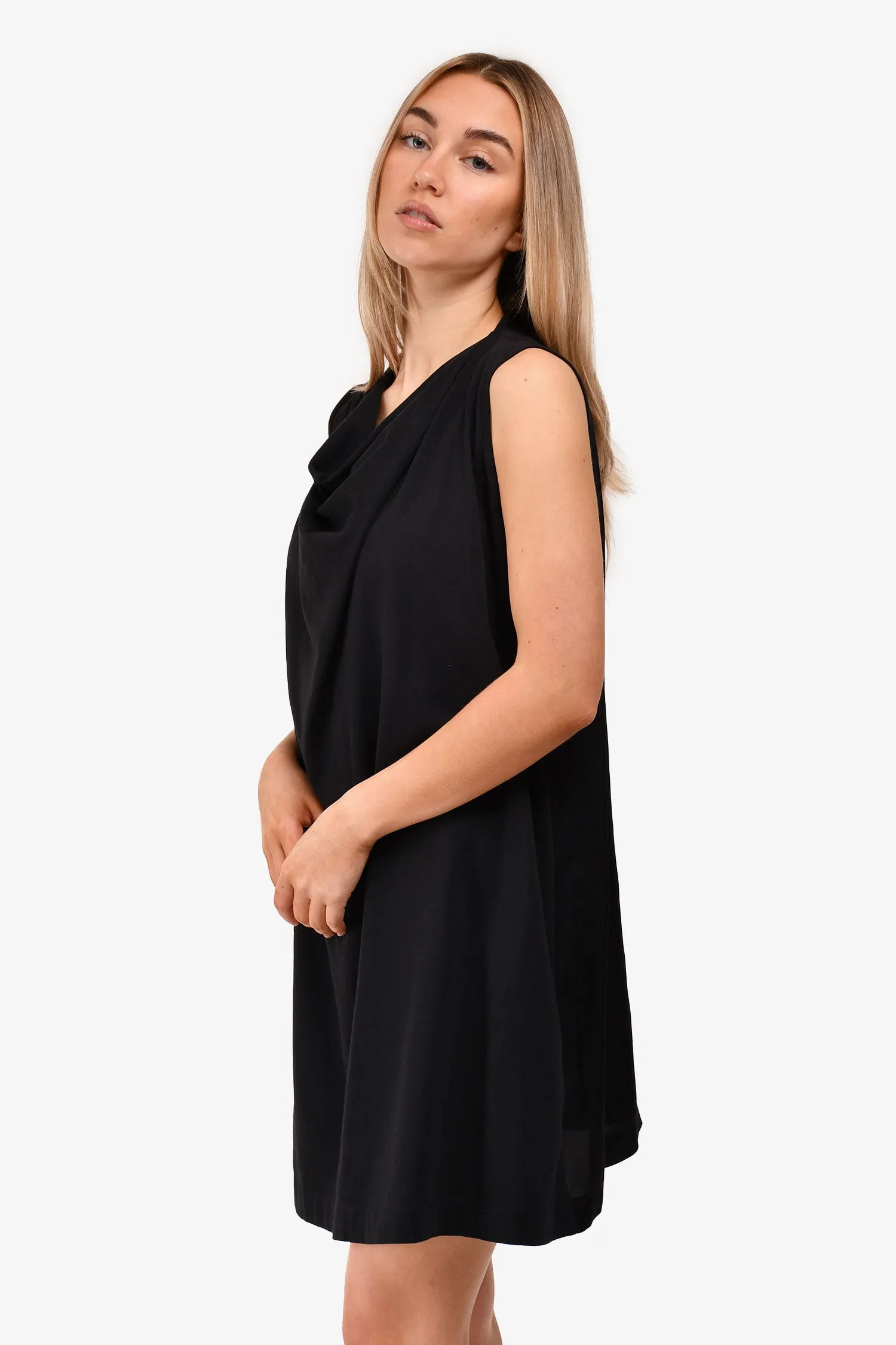 Dries Van Noten Schwarzes Baumwollmischgewebe Kapuzenausschnitt Minikleid Größe L