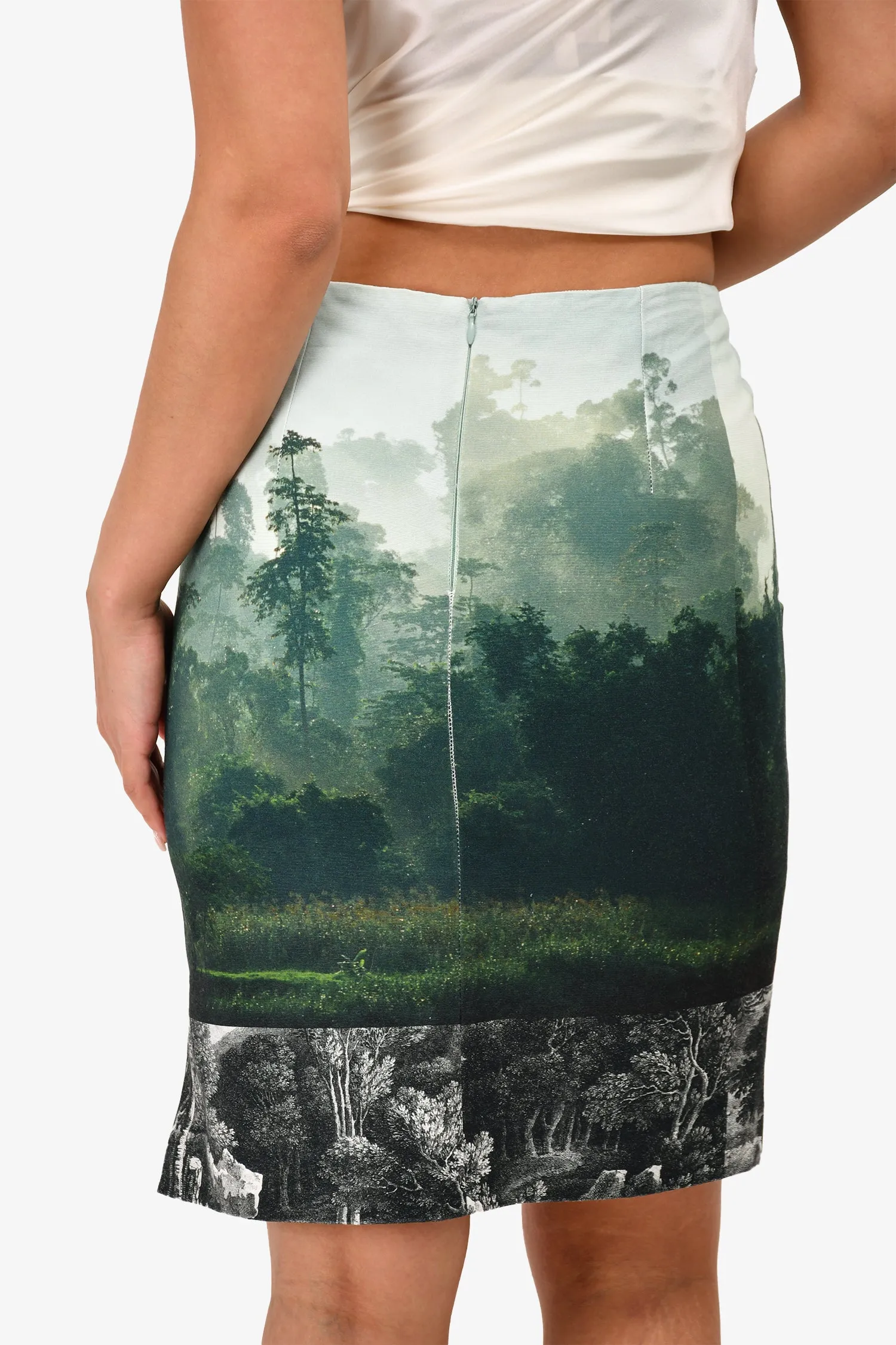Dries Van Noten Grüner Baumwoll-Landschaftskniebundrock Größe 38