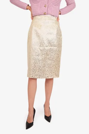 Dsquared2 Gold/White Knee Length Pencil Skirt Size 42