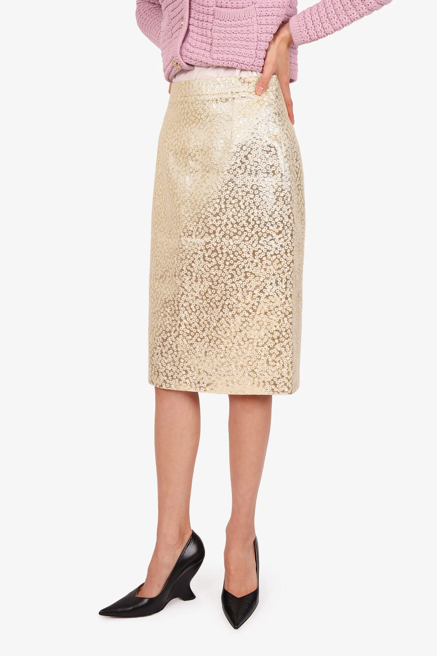Dsquared2 Gold/Weißer Kniebund-Bleistiftrock Größe 42