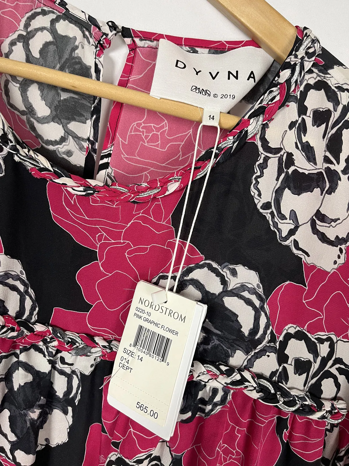 Dyvna Größe 14 Rosa & Grau Blumenkleid NWT