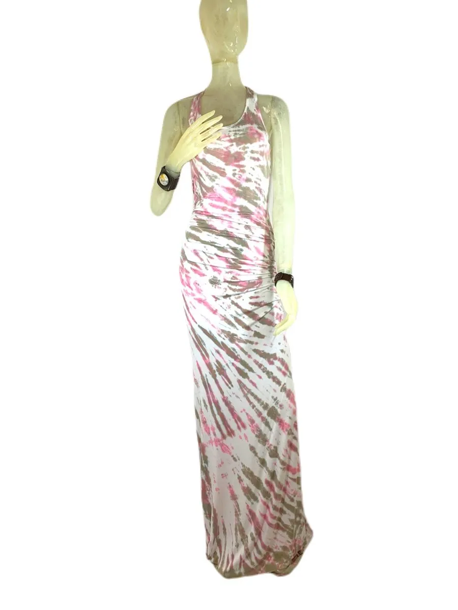 E-Motions Rüschen-Seitengebundenes Tie-Dye Maxikleid Pink Beige Tiger TD