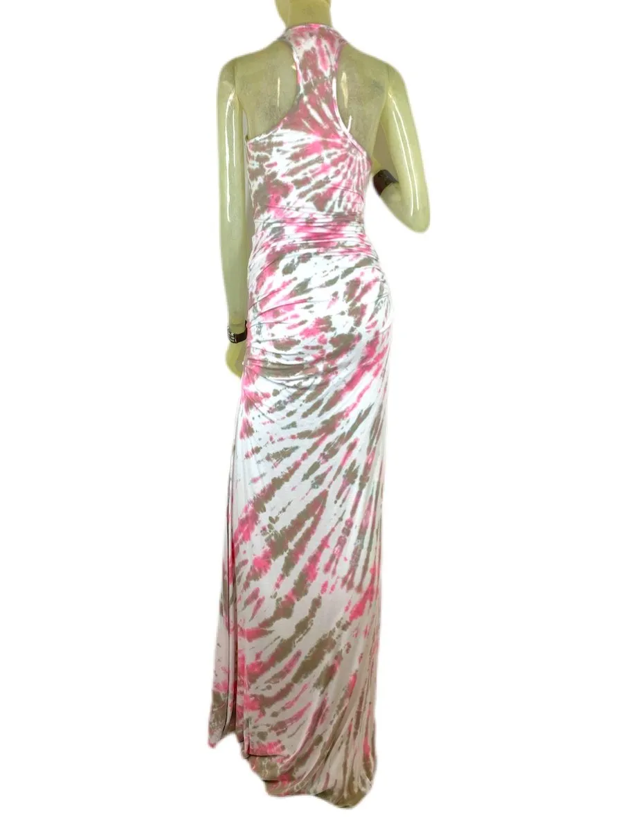E-Motions Rüschen-Seitengebundenes Tie-Dye Maxikleid Pink Beige Tiger TD