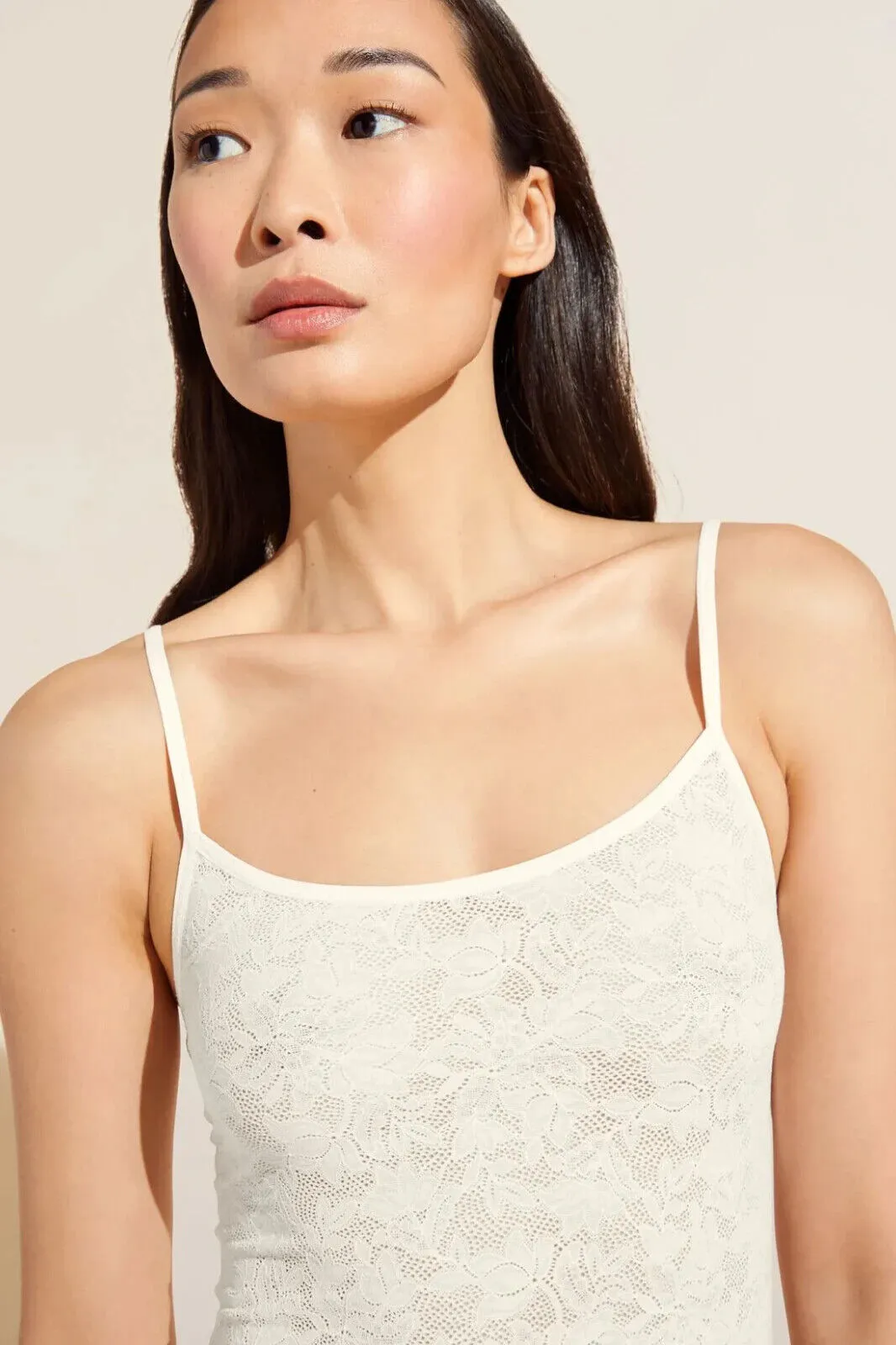Eberjey Slip Damen XL Elfenbein Weicher Stretch-Spitzen-Detail Rundhalsausschnitt Spaghettiträger ERK434 (Elfenbein, Regular, XL)