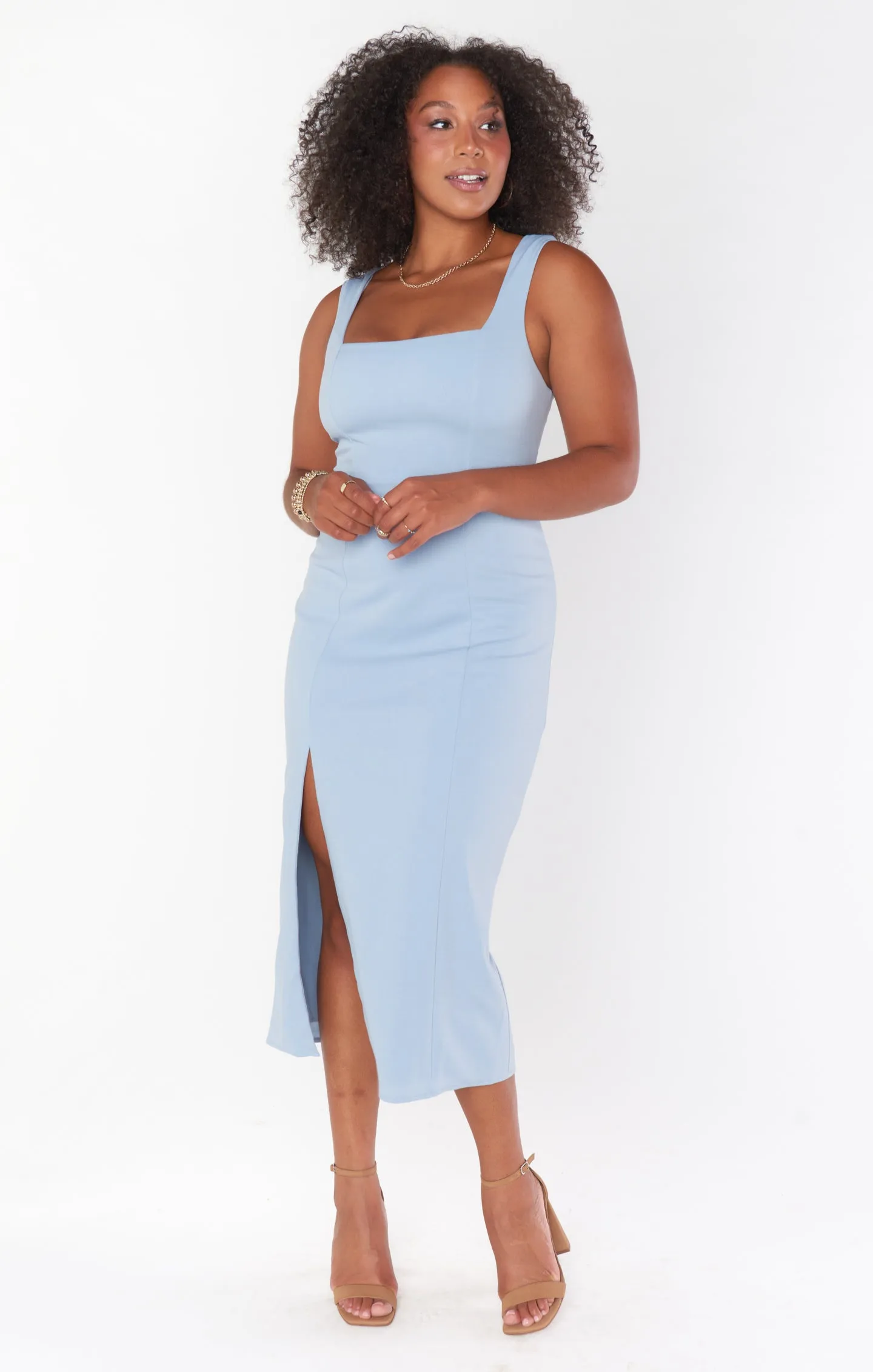 Eden Midi-Kleid ~ Stahlblau Stretch