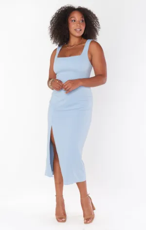 Eden Midi Dress ~ Steel Blue Stretch