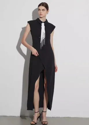 Elegantes Revers ärmelloses Hochtailliertes Kleid Casual Midikleid Für Damen