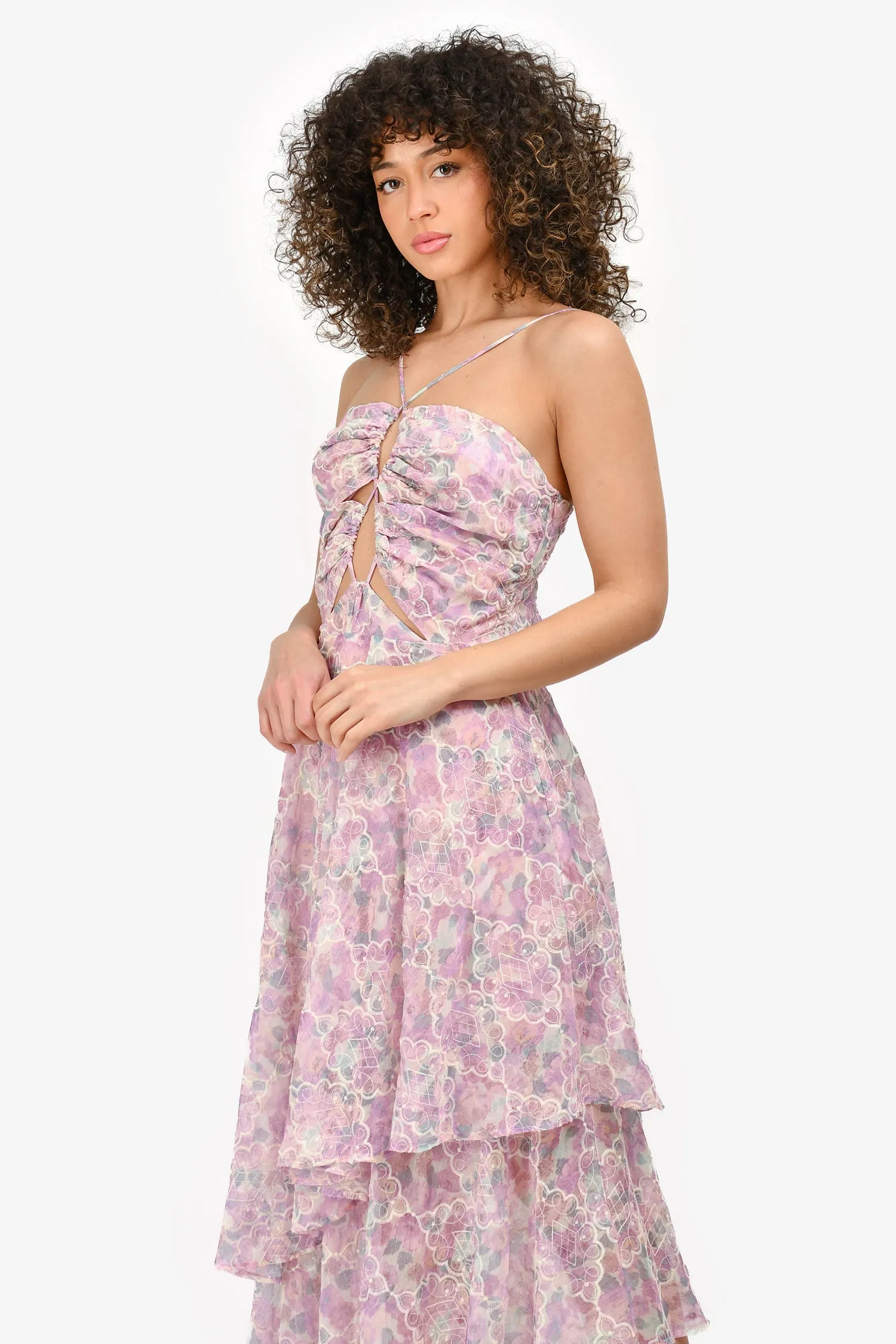 Elliatt Hellviolettes Besticktes Rüschen-Asymmetrisches 'Mirer' Kleid Größe M