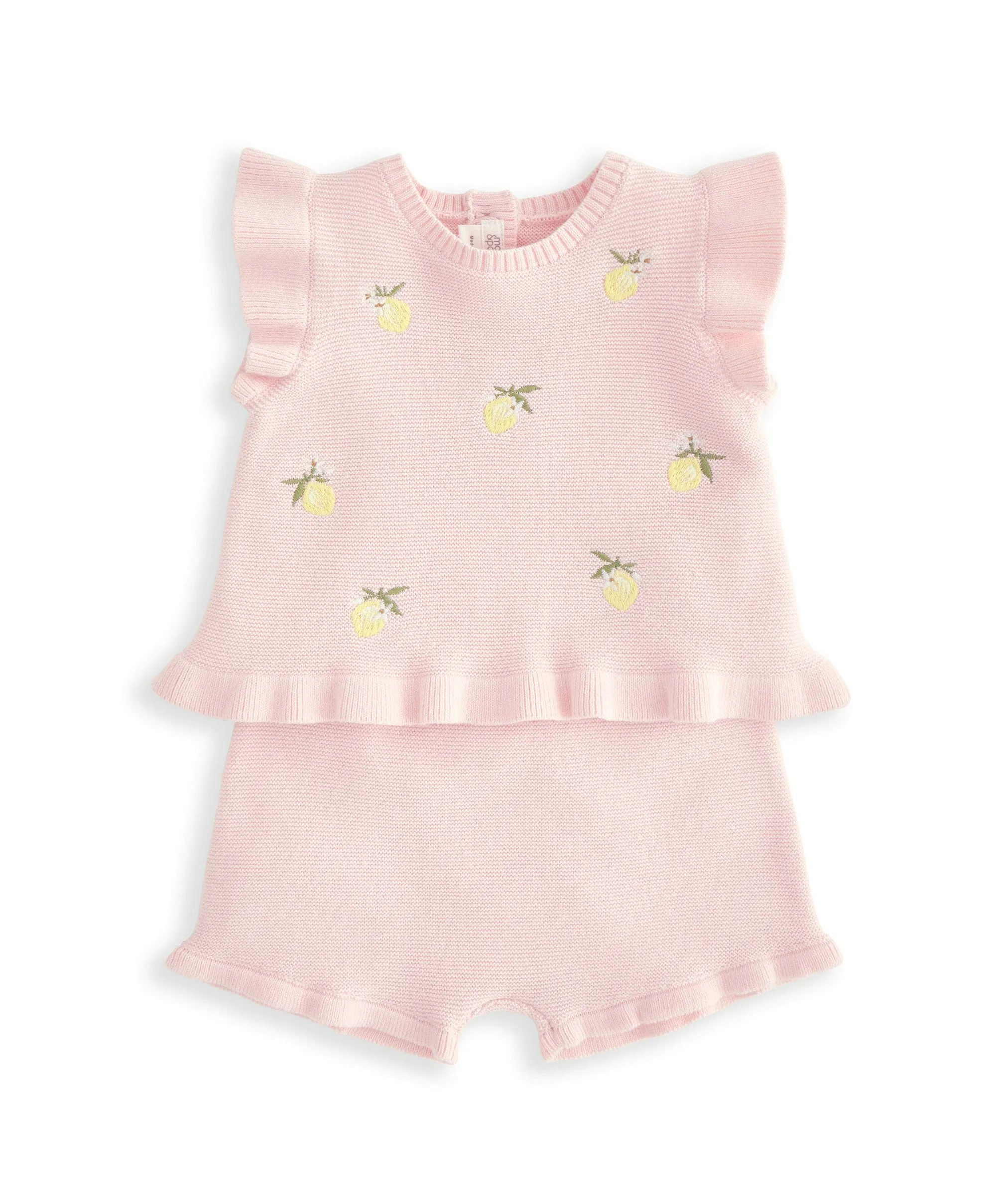 Besticktes Strickoberteil & Shorts-Set (2-teilig) - Rosa