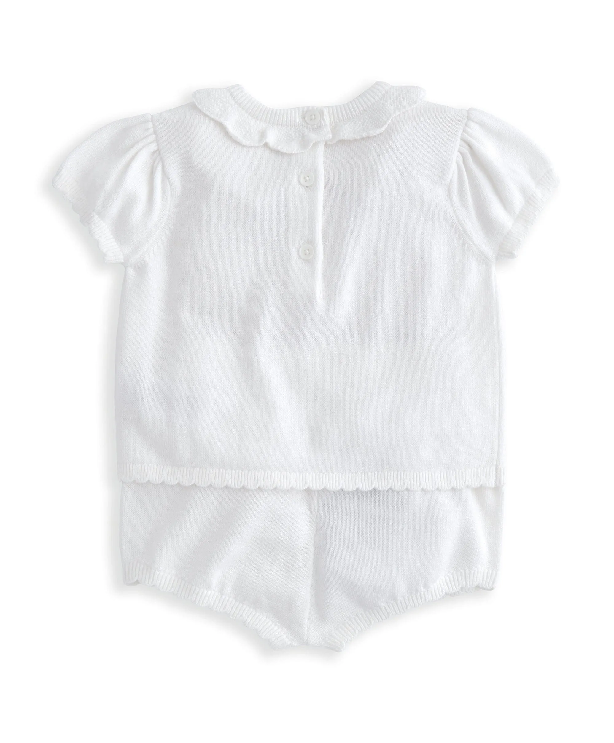 Besticktes Strickoberteil & Shorts-Set (2-teilig) - Weiß