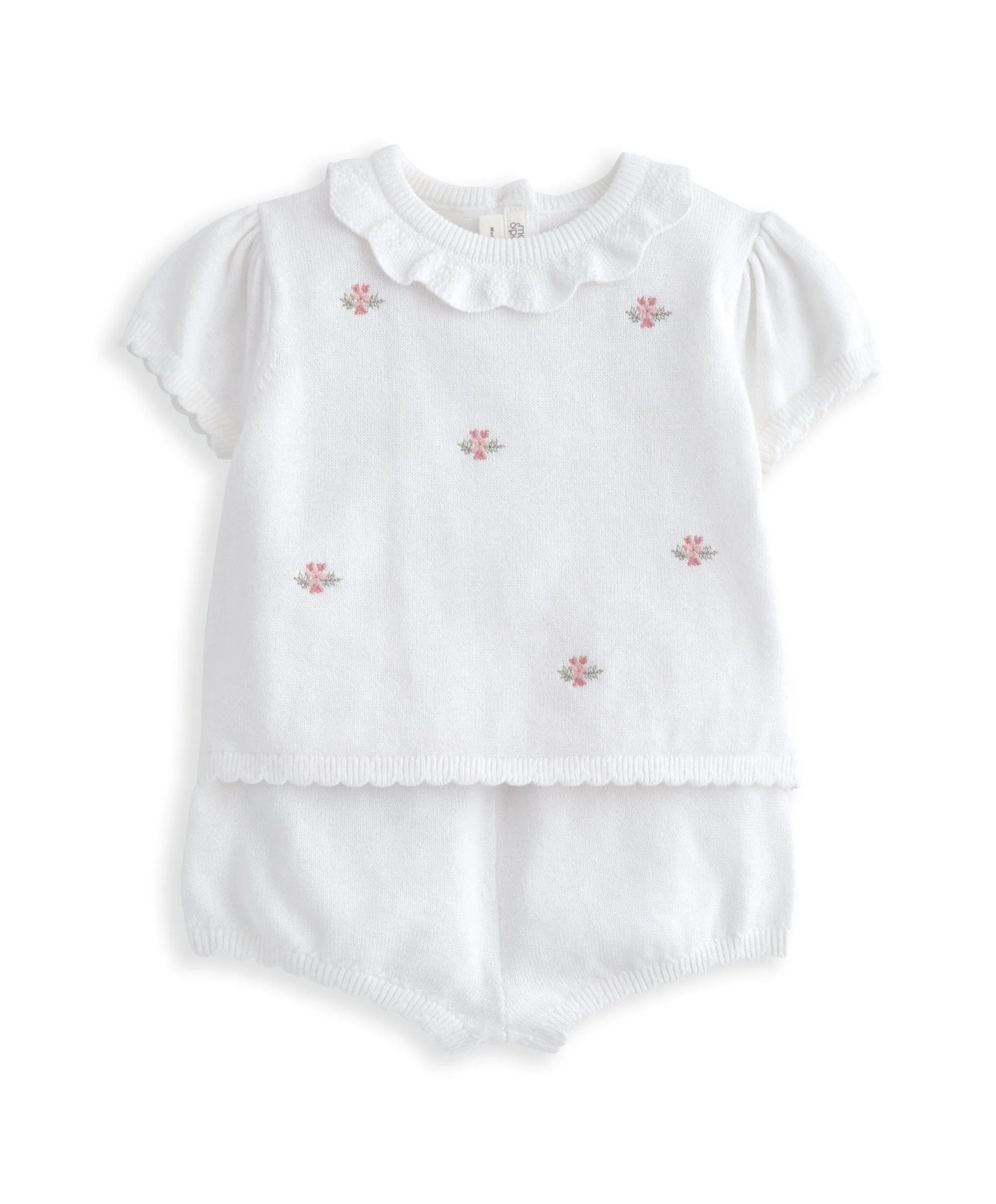 Besticktes Strickoberteil & Shorts-Set (2-teilig) - Weiß