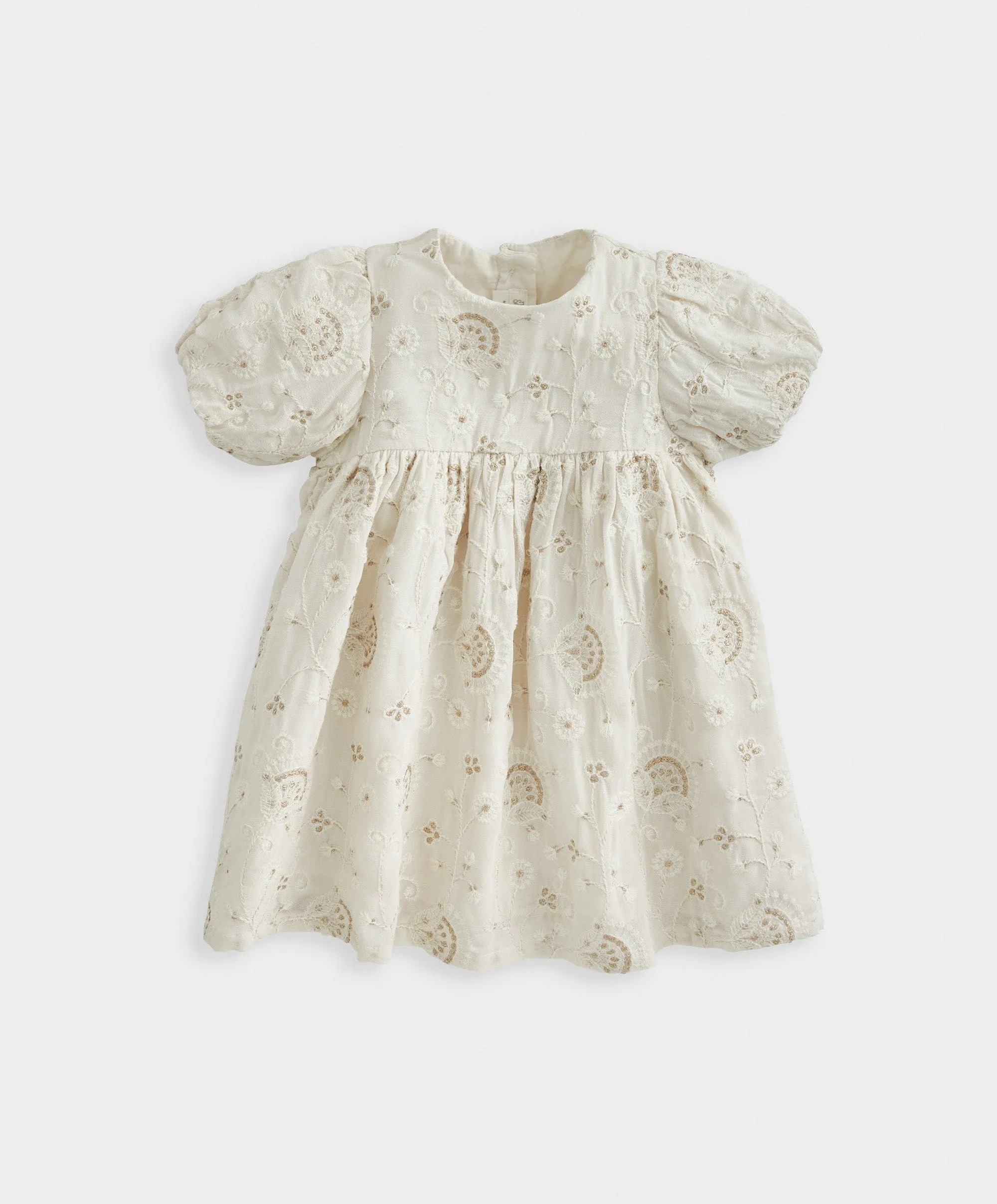 Besticktes Puff-Ärmel-Kurzarmkleid
