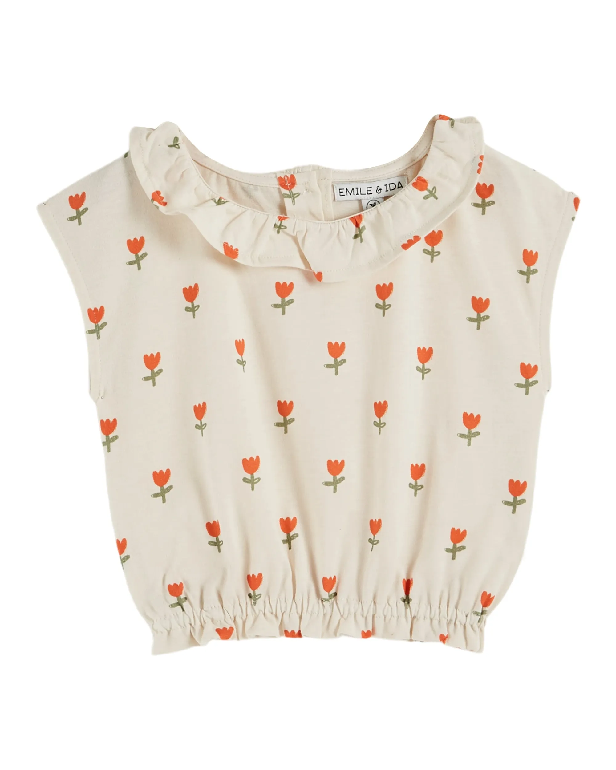 Emile Et Ida Jungen Mädchen KRAGEN T-SHIRT - GROßE TULPE CREME