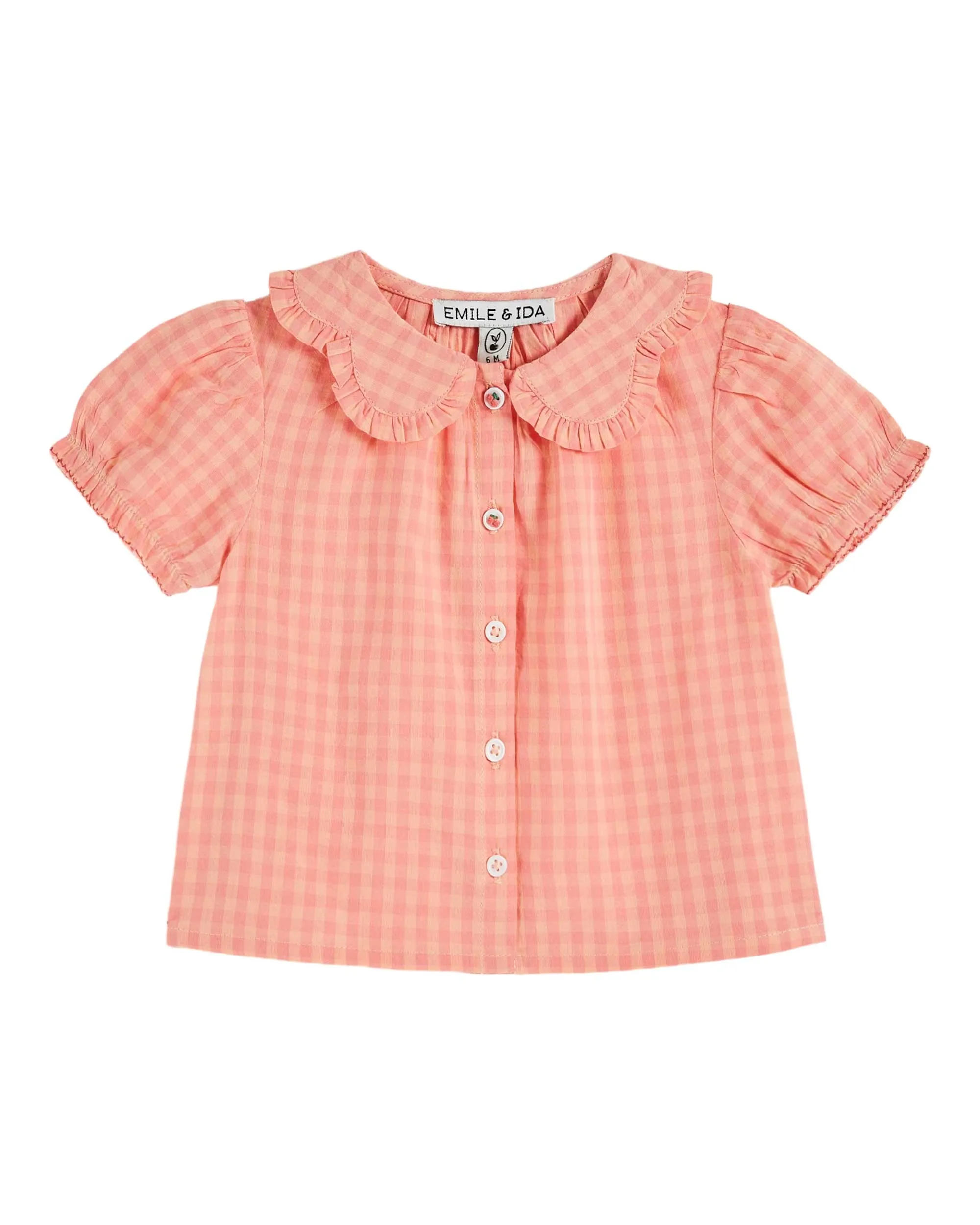 Emile Et Ida Jungen Mädchen BLUMENKRAGEN BLOUSE - VICHY PFINGSTROSE