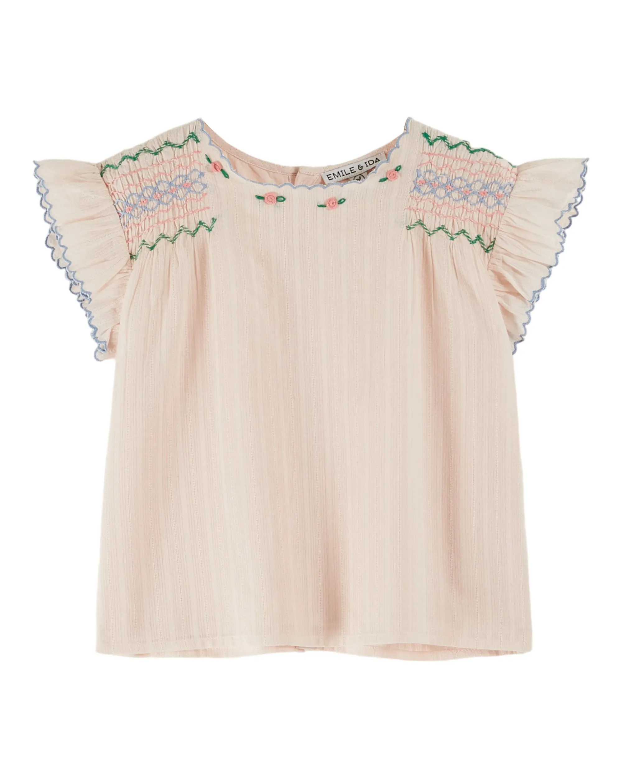 Emile Et Ida Jungen Mädchen HANDGESTICKTE BLOUSE - PASTELL