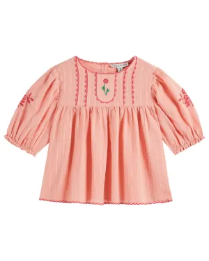 Emile Et Ida Boys Girls HAND EMBROIDERED PLAIN BLOUSE - BLOSSOM