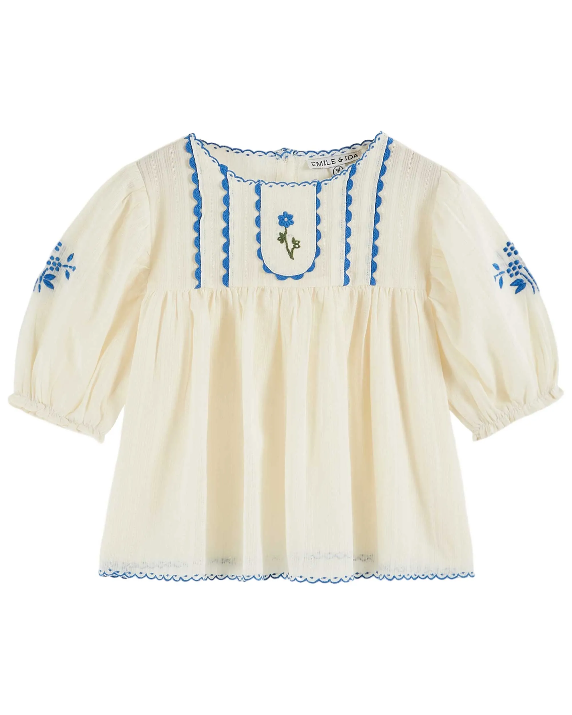 Emile Et Ida Jungen Mädchen HANDGESTICKTE EINFACHE BLOUSE - ECRU