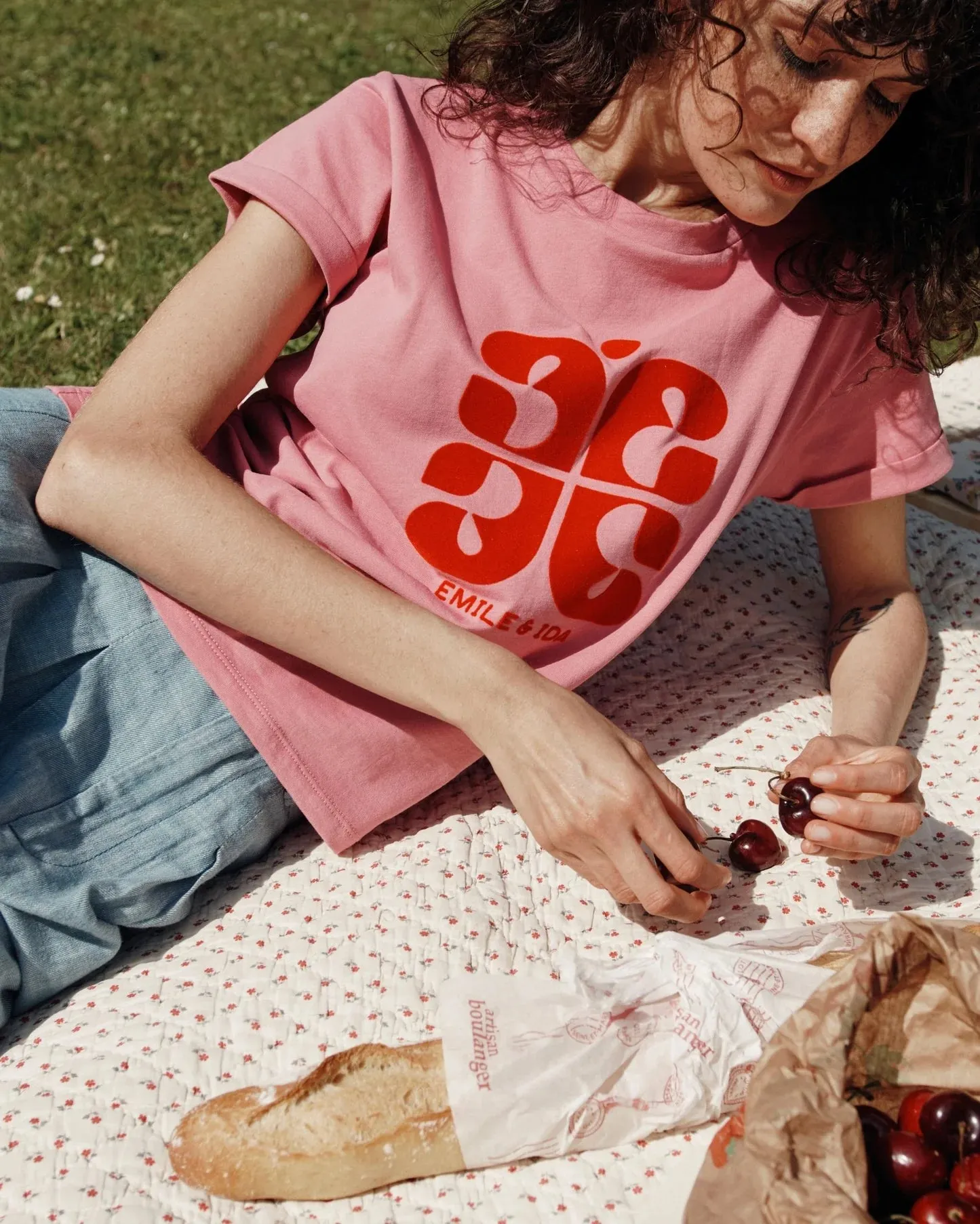 Emile Et Ida Jungen Mädchen LOGO T-SHIRT - HIMBEERE