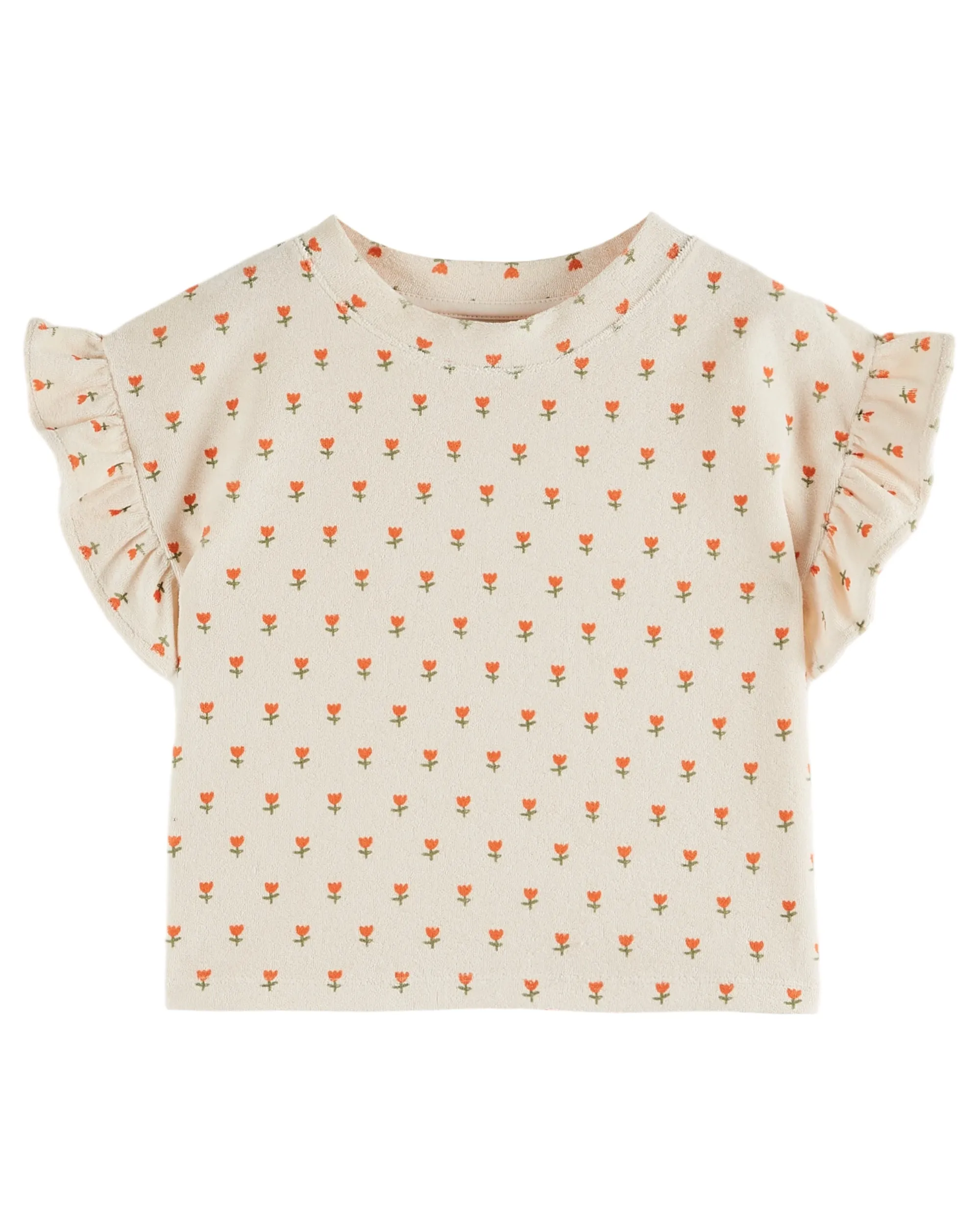 Emile Et Ida Jungen Mädchen BEDRUCKTES FROTTEE T-SHIRT - PETITE TULIPE CREME