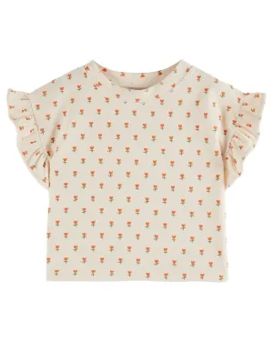 Emile Et Ida Boys Girls PRINTED TERRY TEE SHIRT - PETITE TULIPE CREME