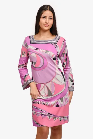 Emilio Pucci Purple/Pink Printed Square Neck Dress Size 14 US