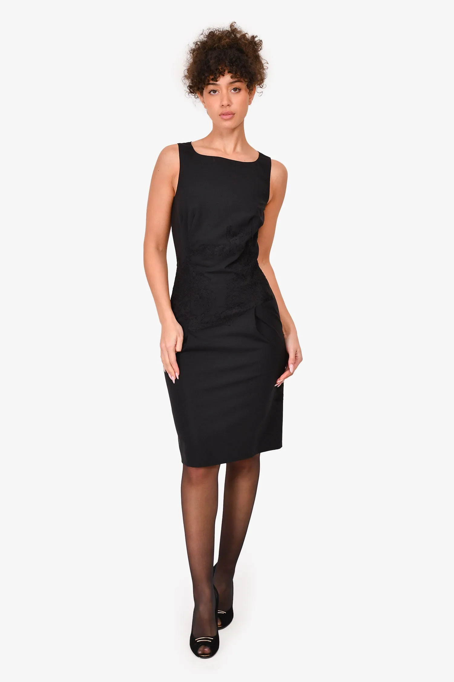 Ermanno Scervino Schwarzes Wolle-Seide Spitzen Ärmelloses Midi-Kleid Größe 40