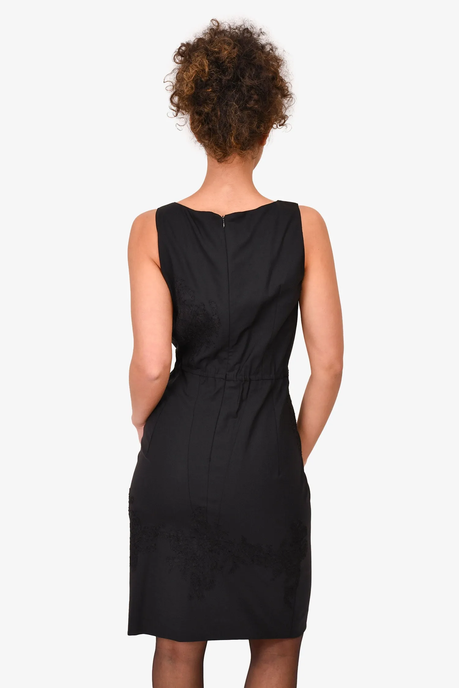 Ermanno Scervino Schwarzes Wolle-Seide Spitzen Ärmelloses Midi-Kleid Größe 40