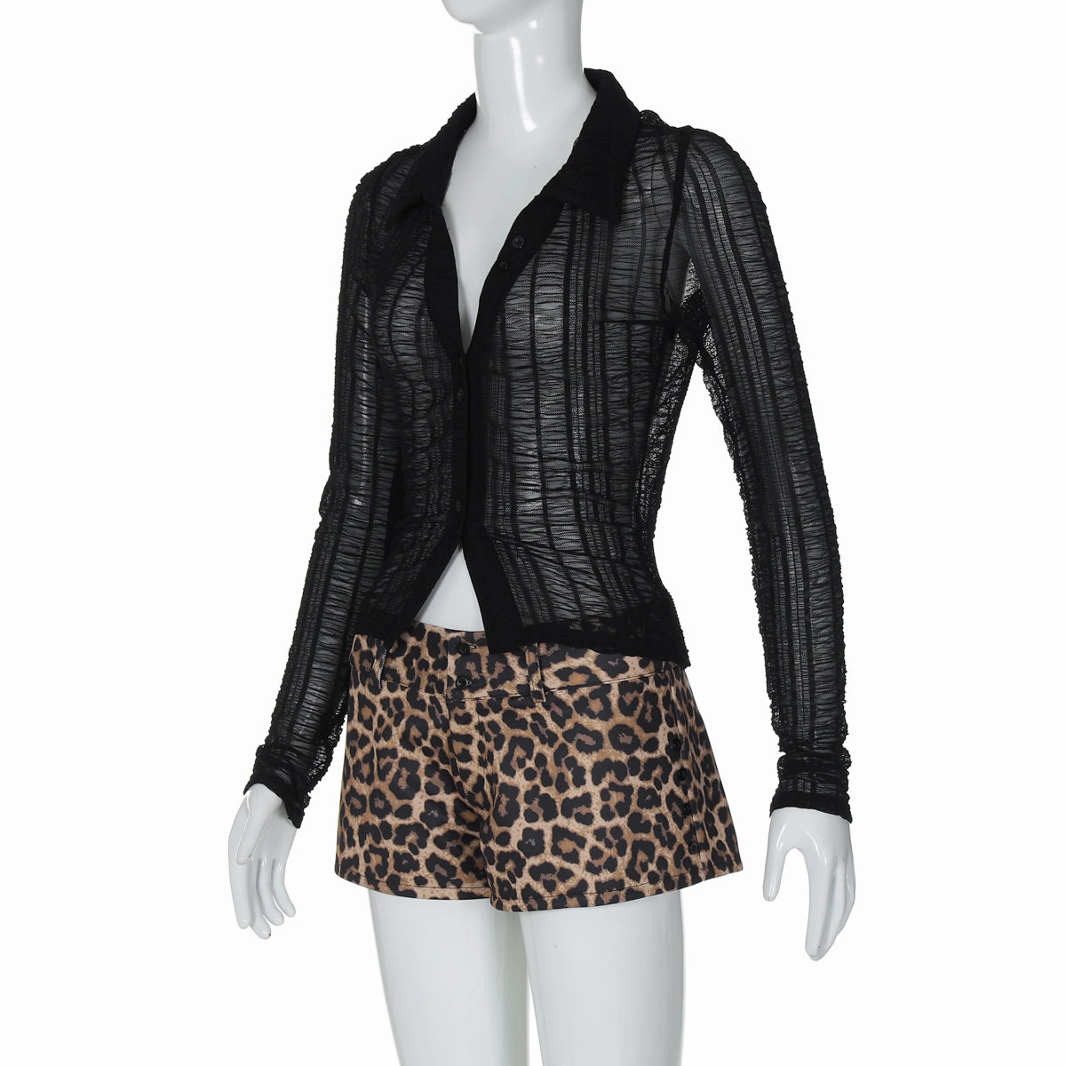 Everley Mesh V-Neck Leopard Set