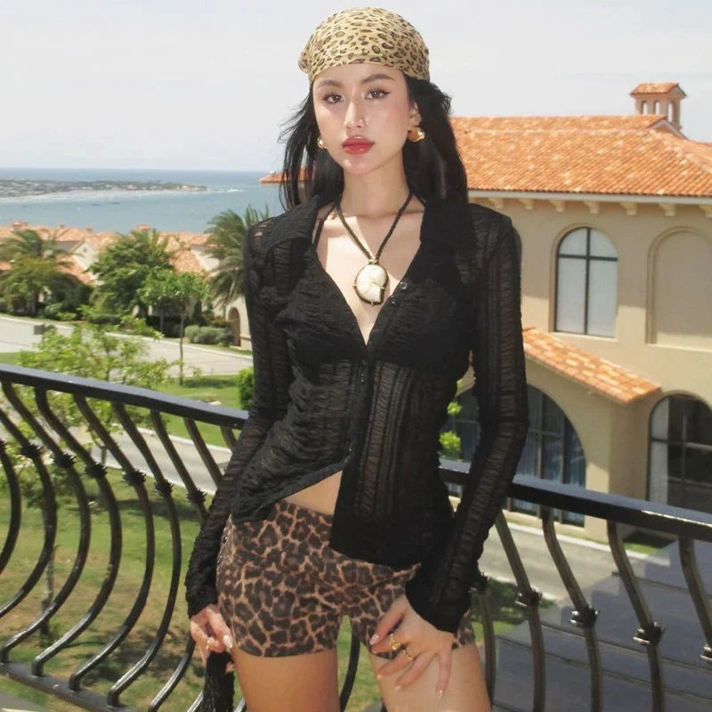 Everley Mesh V-Neck Leopard Set