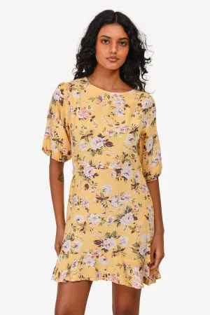 Faithfull The Brand Yellow Floral Mini Dress Size XS