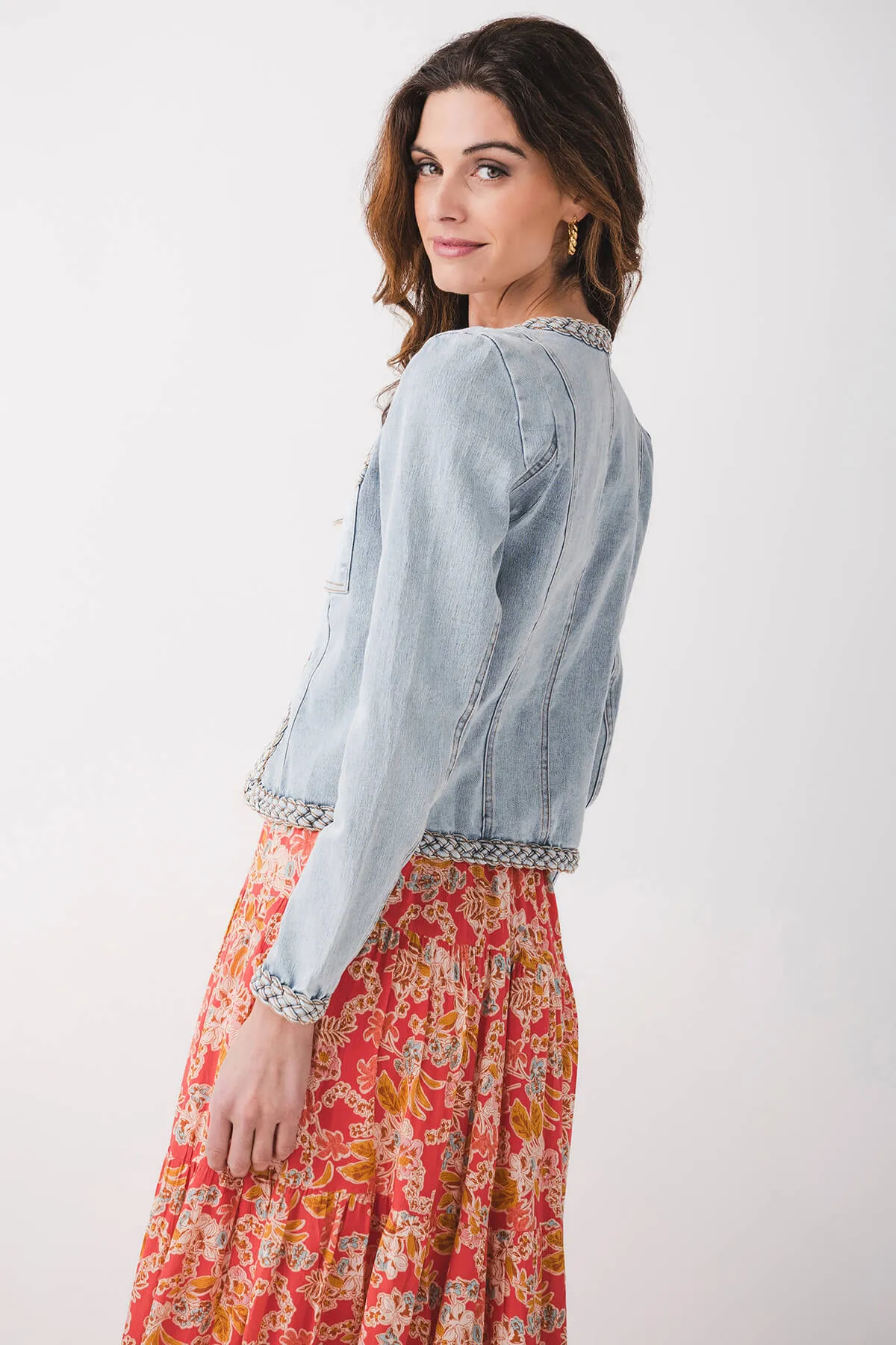Fate Denimjacke mit geflochtener Borte