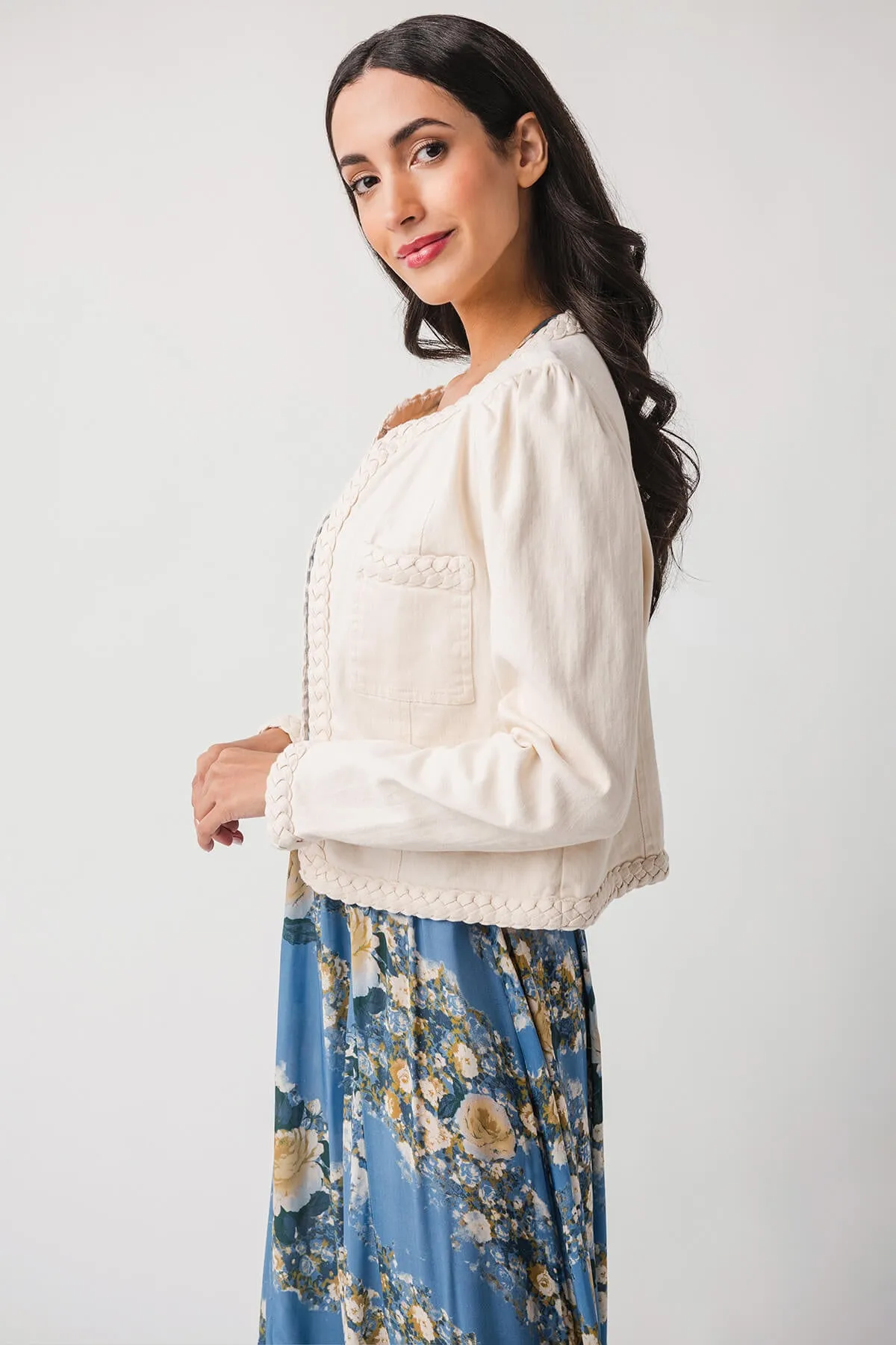 Fate Denimjacke mit geflochtener Borte