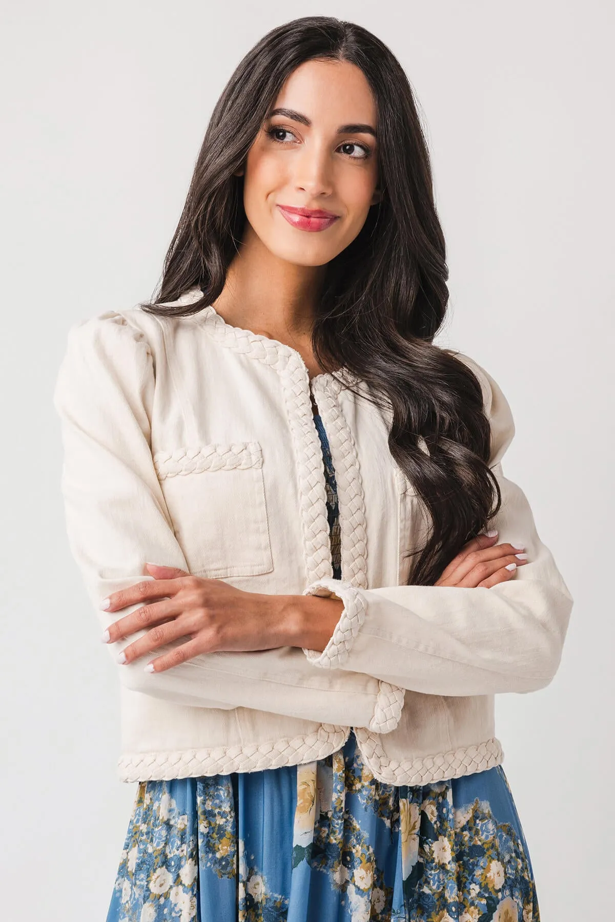 Fate Denimjacke mit geflochtener Borte