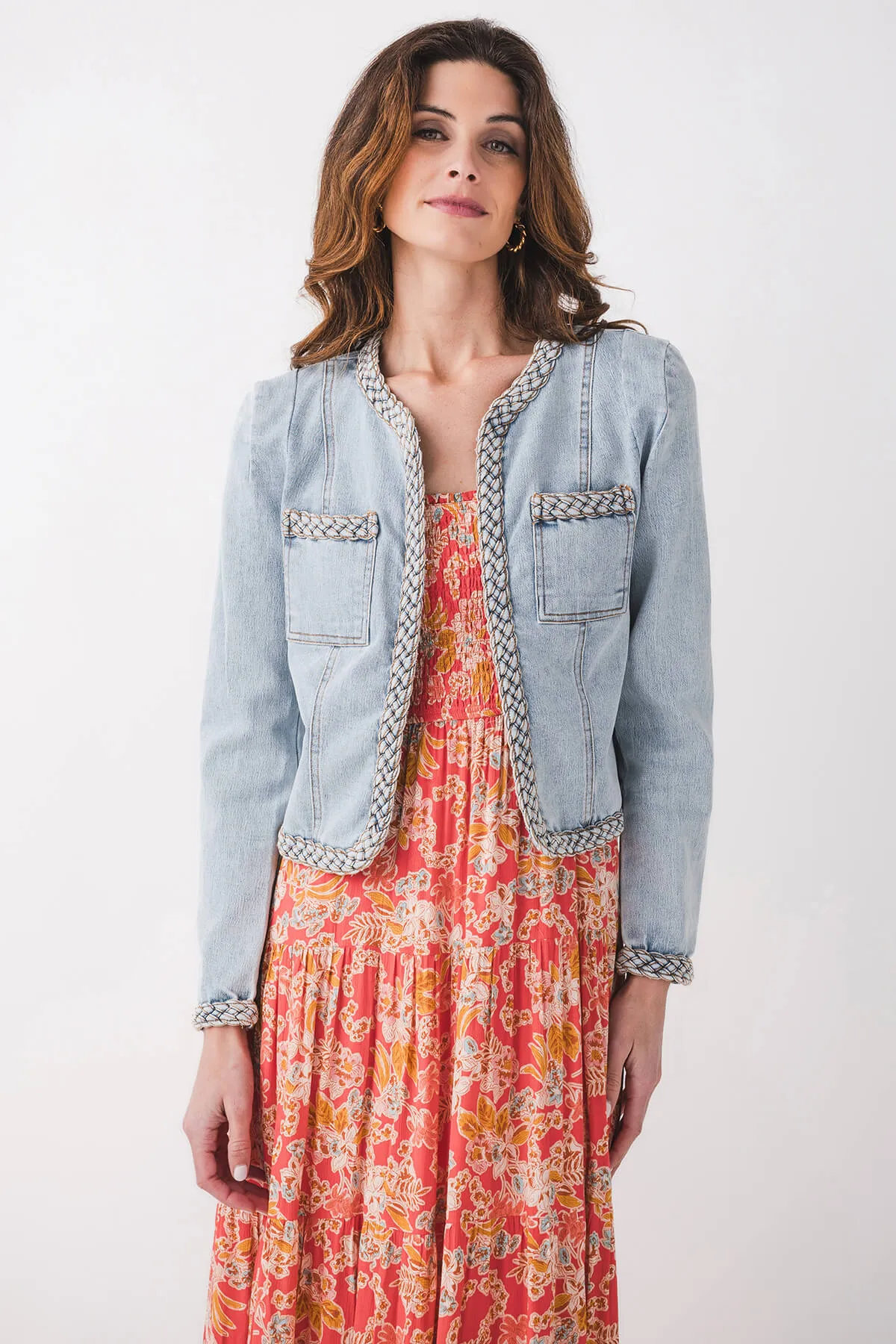 Fate Denimjacke mit geflochtener Borte
