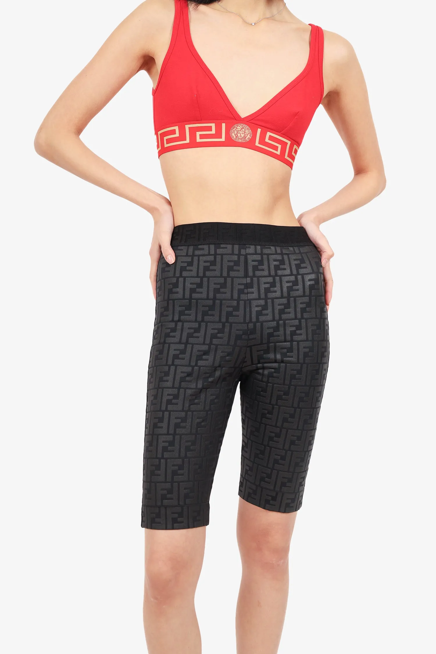 Fendi Black Zucca 'FF' Logo Fahrradshorts Größe 42