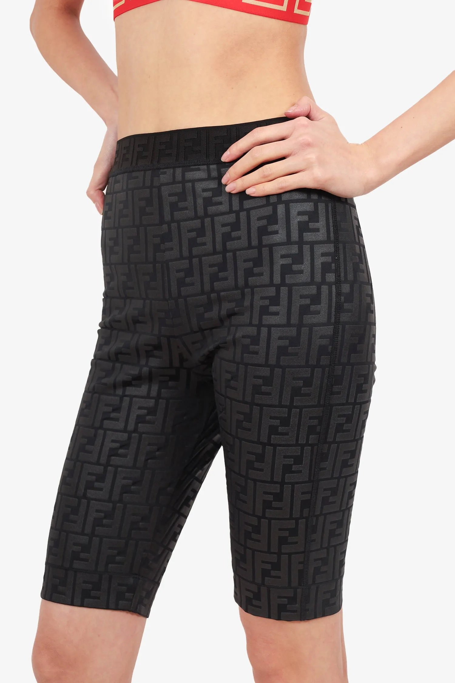 Fendi Black Zucca 'FF' Logo Fahrradshorts Größe 42
