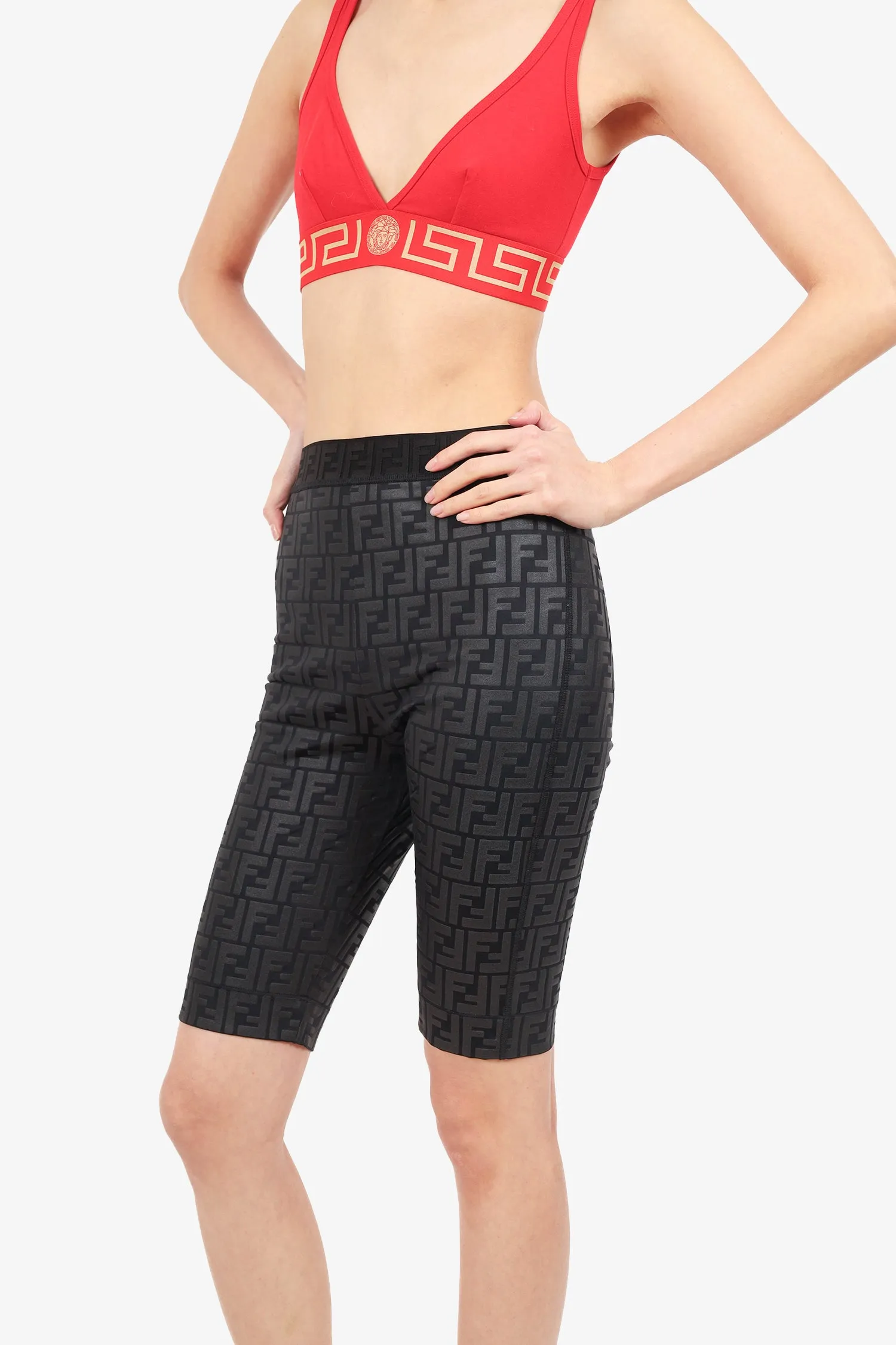 Fendi Black Zucca 'FF' Logo Fahrradshorts Größe 42