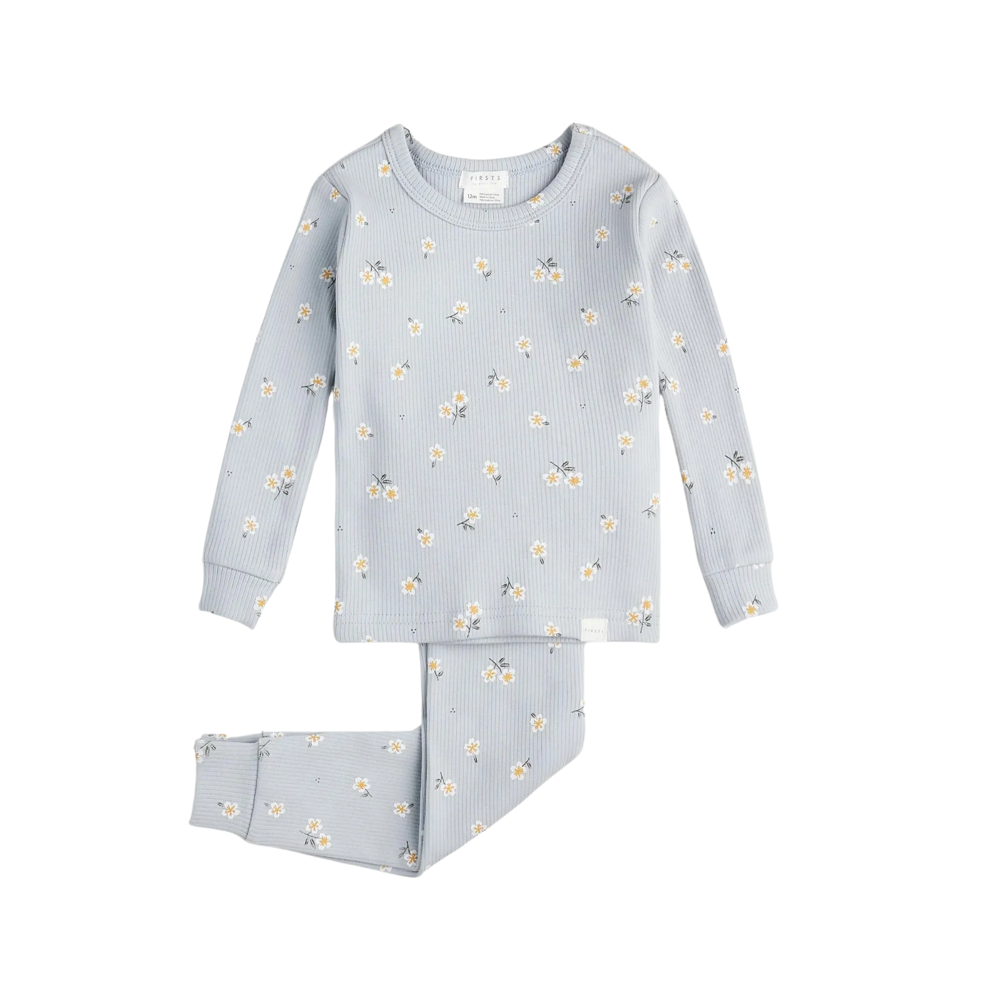 FIRSTS Daisy Print auf Rippenperlblauem Baby-Pyjama-Set