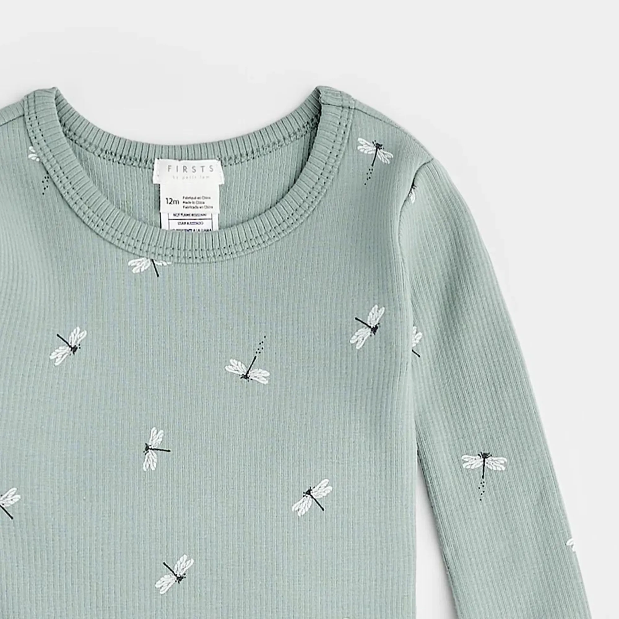 FIRSTS Libellen Druck auf geripptem silberblauem Baby-Pyjama-Set