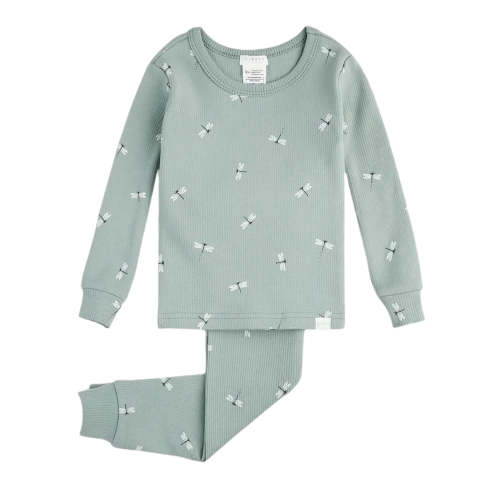 FIRSTS Libellen Druck auf geripptem silberblauem Baby-Pyjama-Set