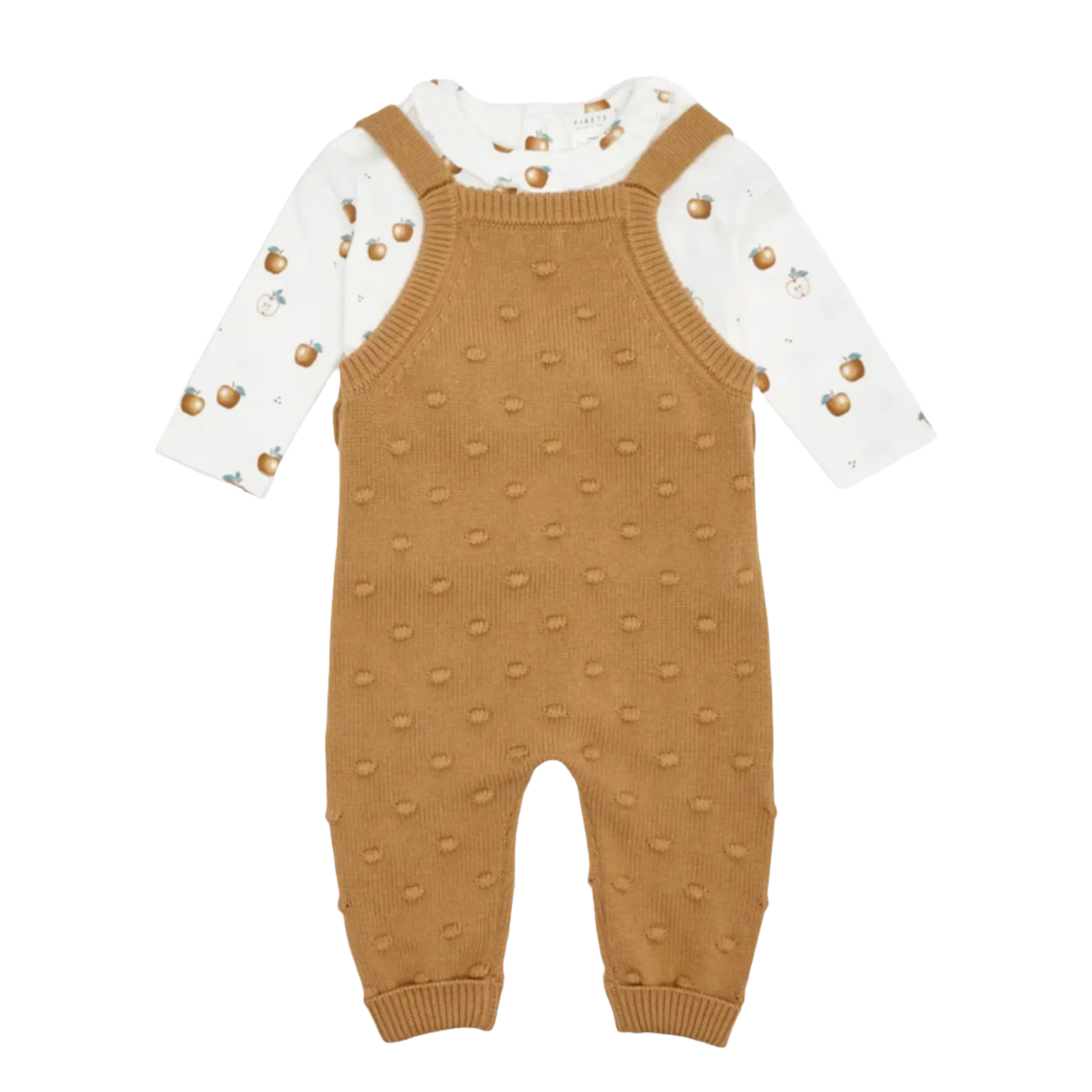 FIRSTS Braun-beiger Strick-Overall-Set aus Sweaterstoff