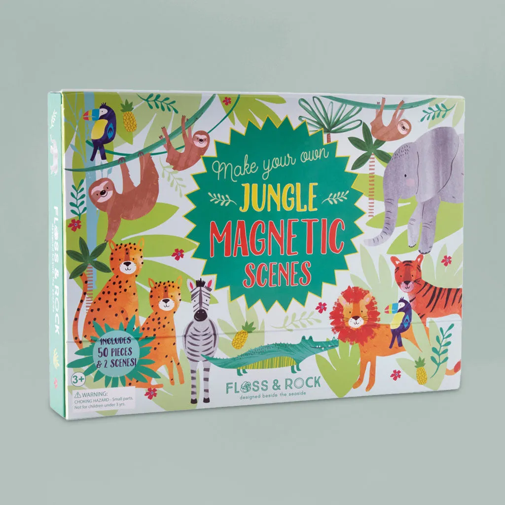 Floss & Rock Magnetische Spielszenen, Dschungel mit Jellycat Schüchterner Löwe Geschenkset