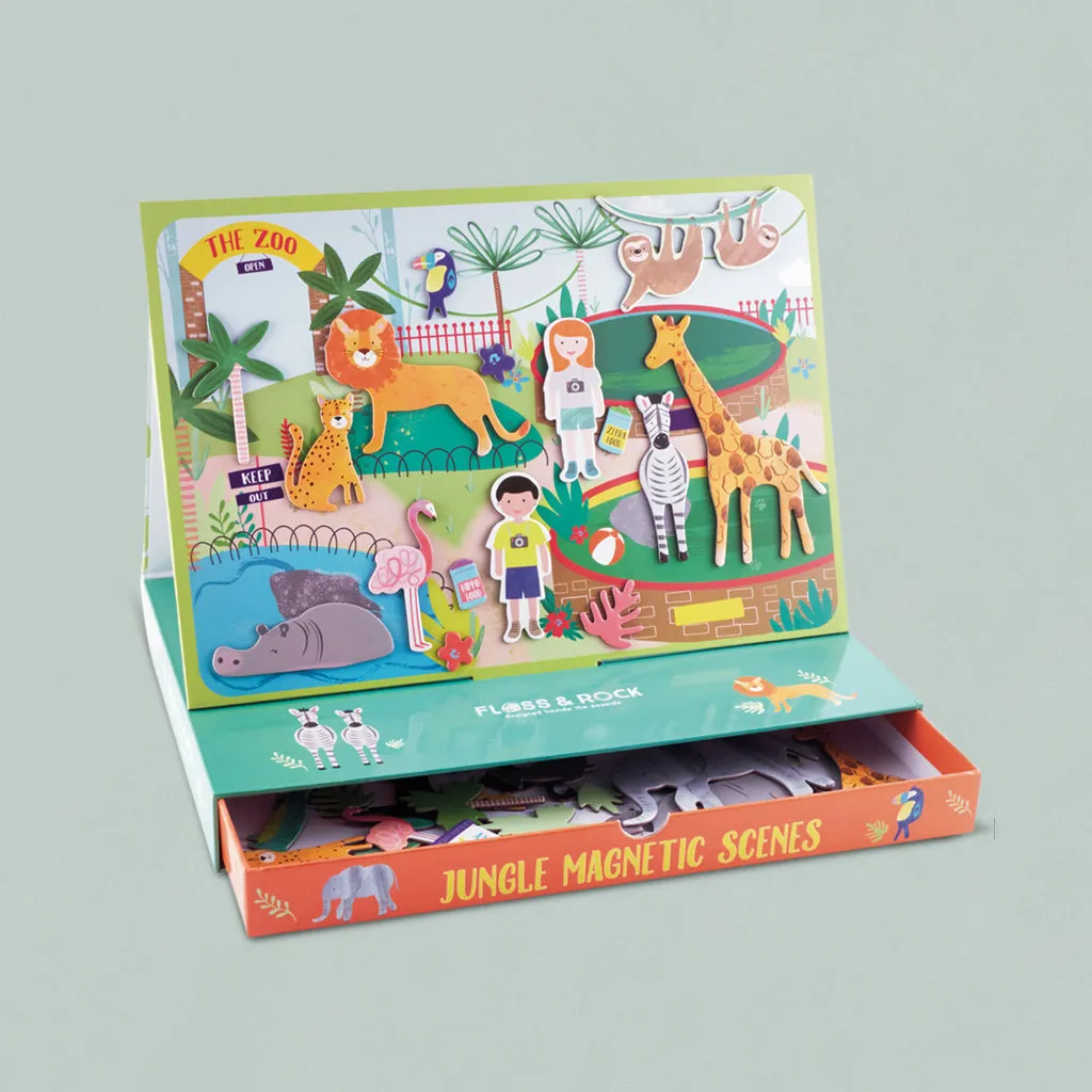 Floss & Rock Magnetische Spielszenen, Dschungel mit Jellycat Schüchterner Löwe Geschenkset