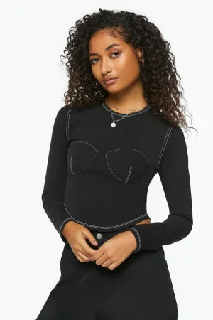 Forever 21 Women's Bustier-Stitched Long-Sleeve Top Black/White Forever 21