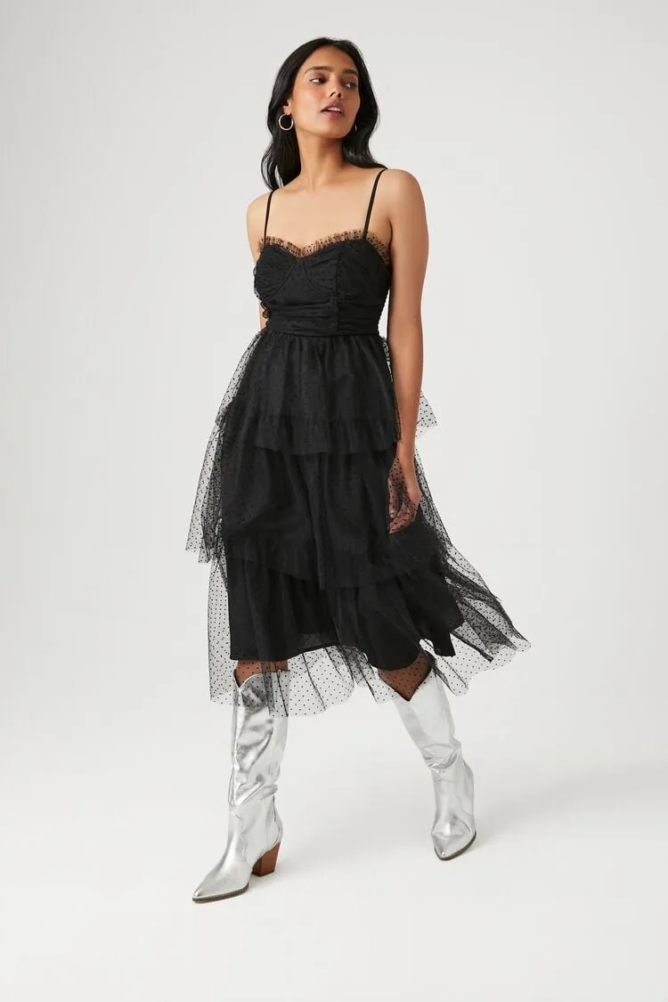 Forever 21 Damen Mesh Sweetheart-Midi-Kleid Schwarz Forever 21